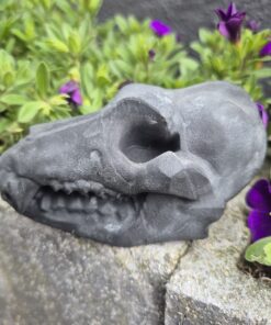 Alternative view of Zwarte matte obsidiaan wolf skull