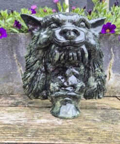 Groene spiderweb jaspis warrior met wolfskull
